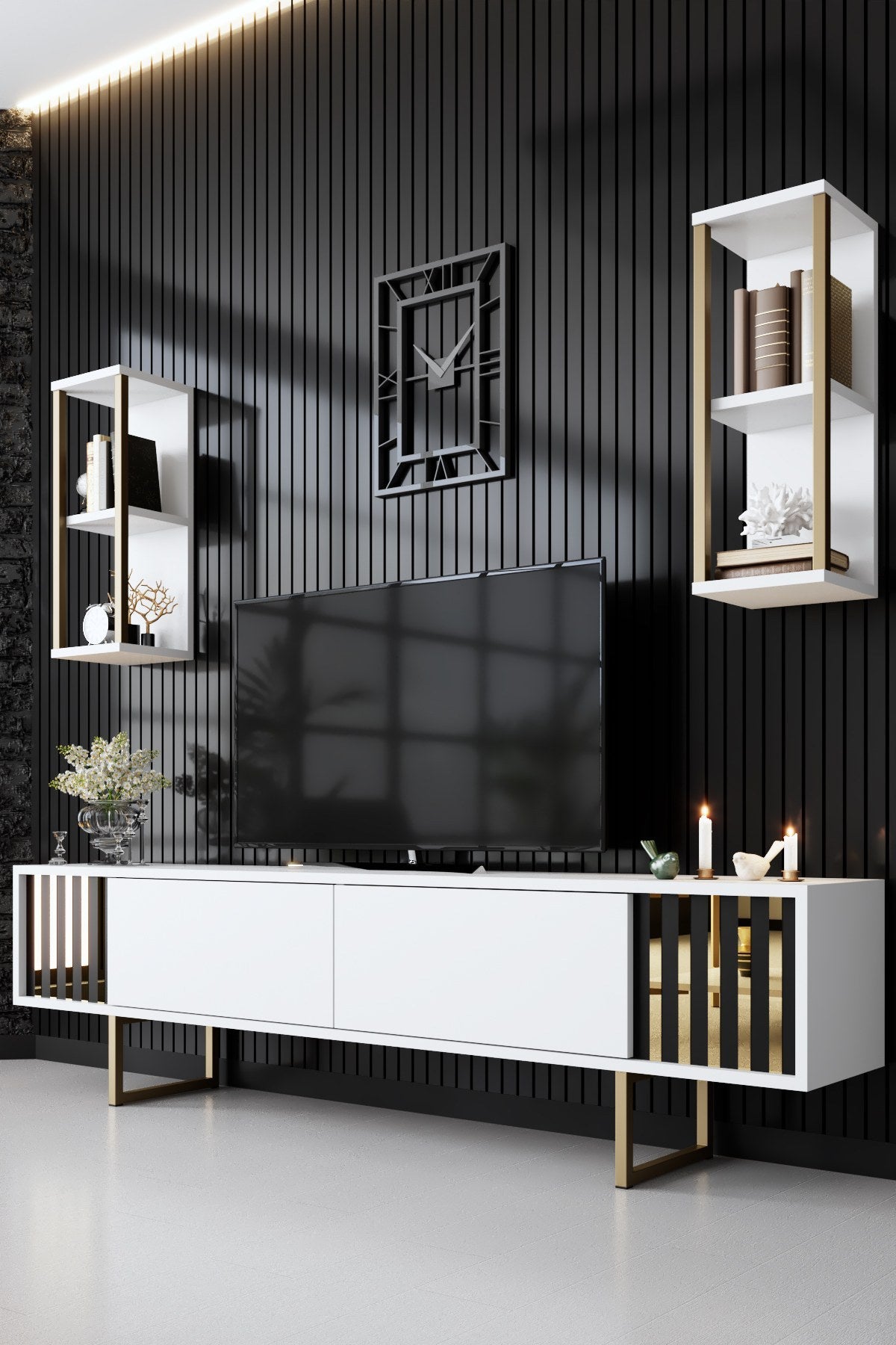 Meubelset Wit-Goud - Gold Line - Salontafel + TV Meubel