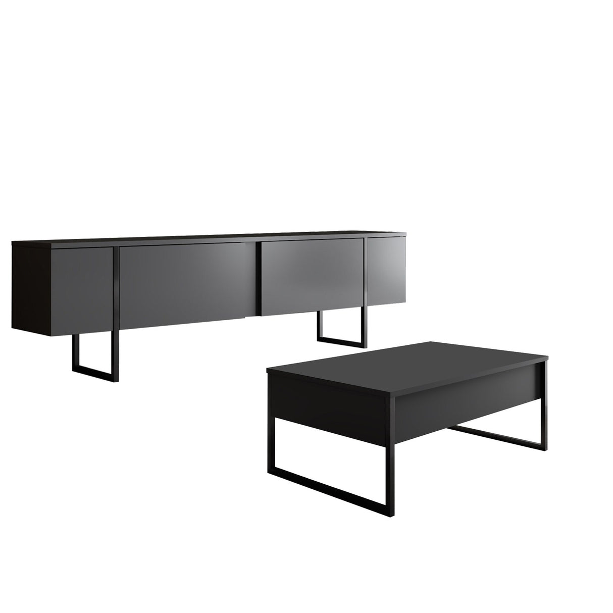 Meubelset Antraciet Luxe - Salontafel + TV Meubel - Zwart Frame