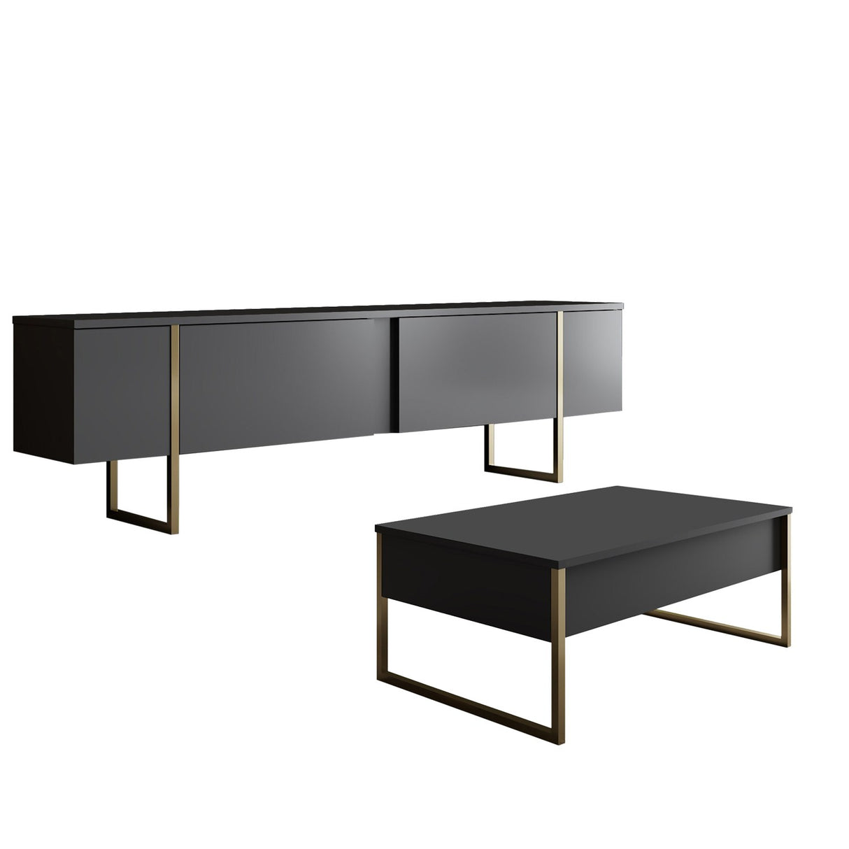Meubelset Antraciet Luxe - Salontafel + TV Meubel - Gouden Frame