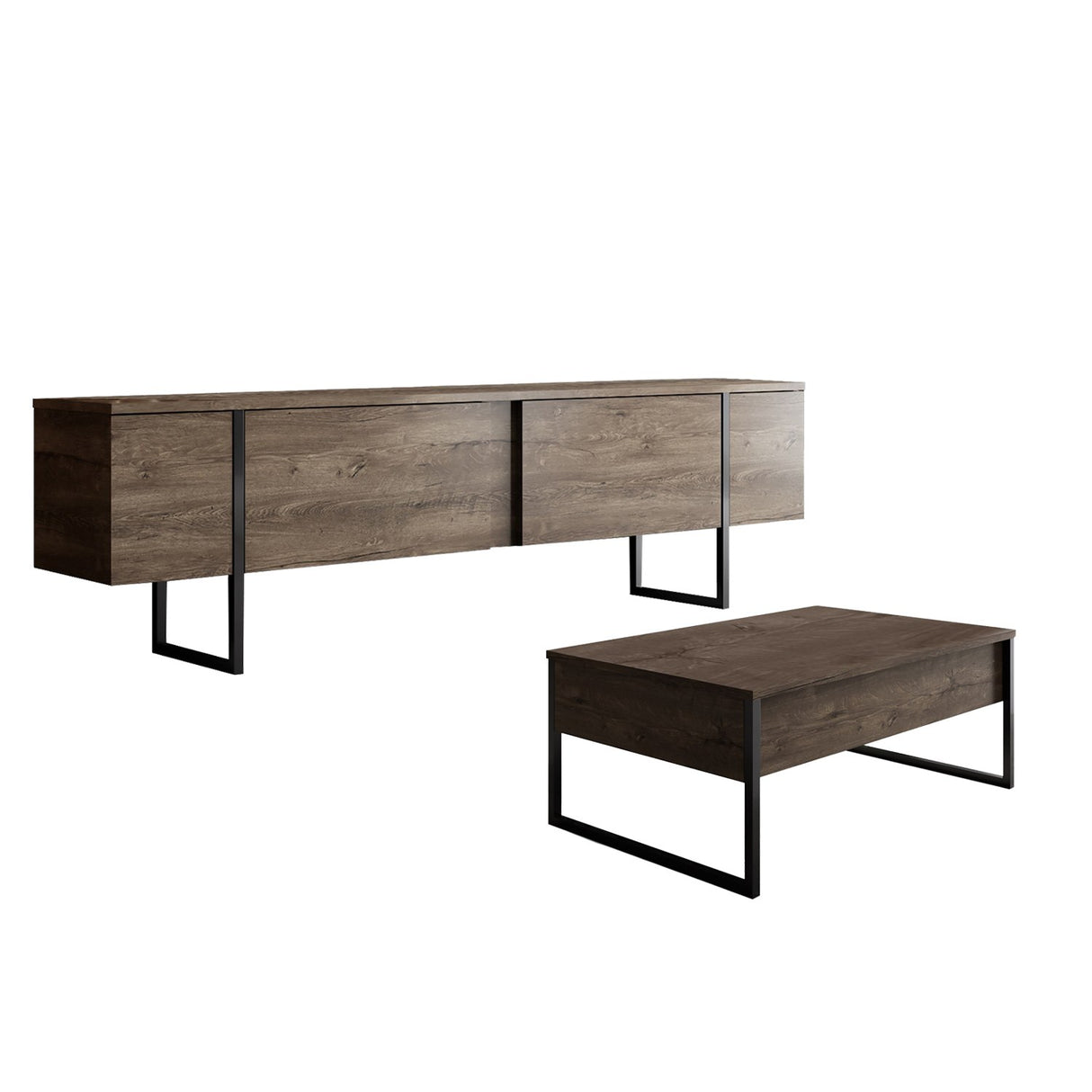 Meubelset Walnoot Luxe - Salontafel + TV Meubel - Zwart Frame