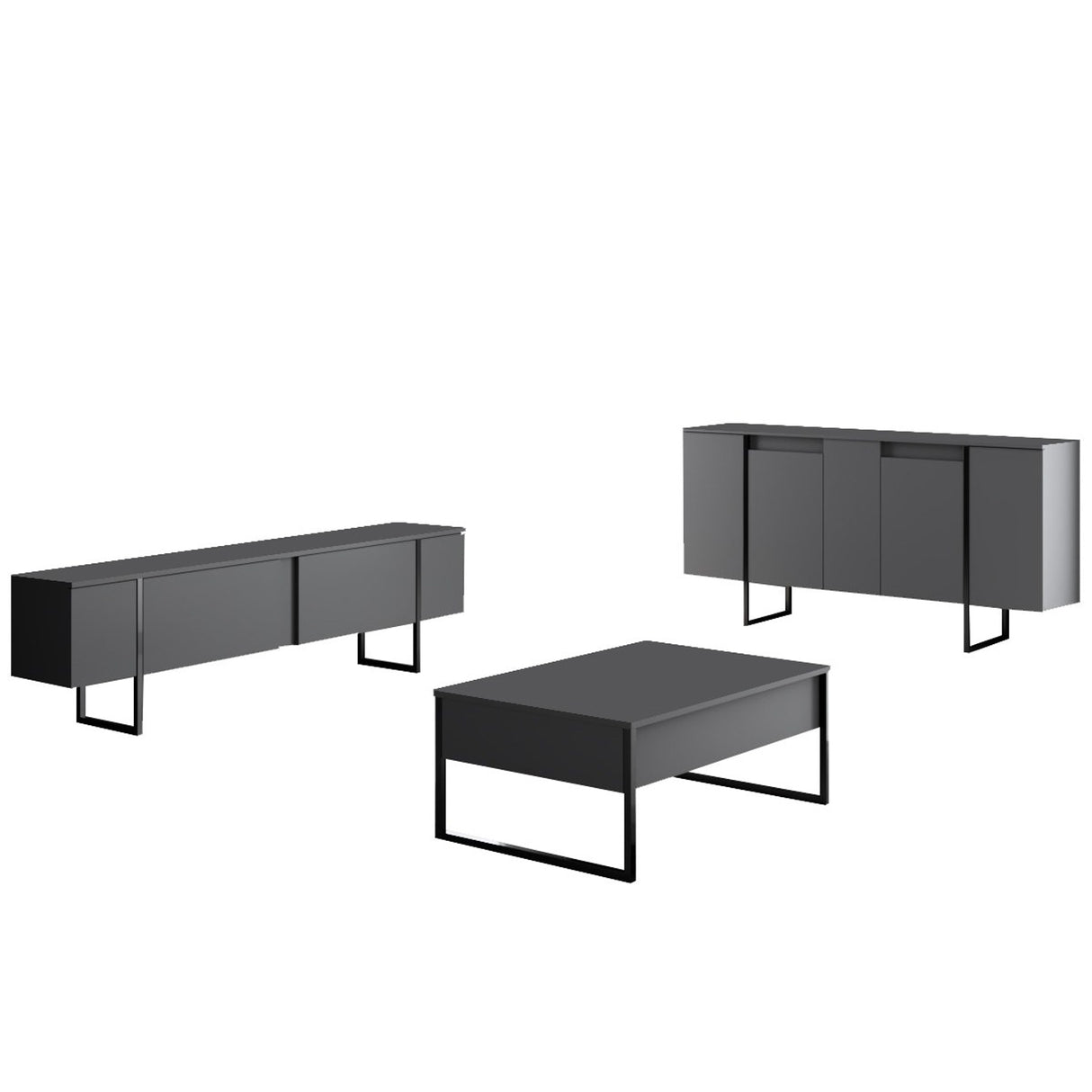 Modern Dressoir Antraciet Luxe 160x80x35 - Zwart Frame