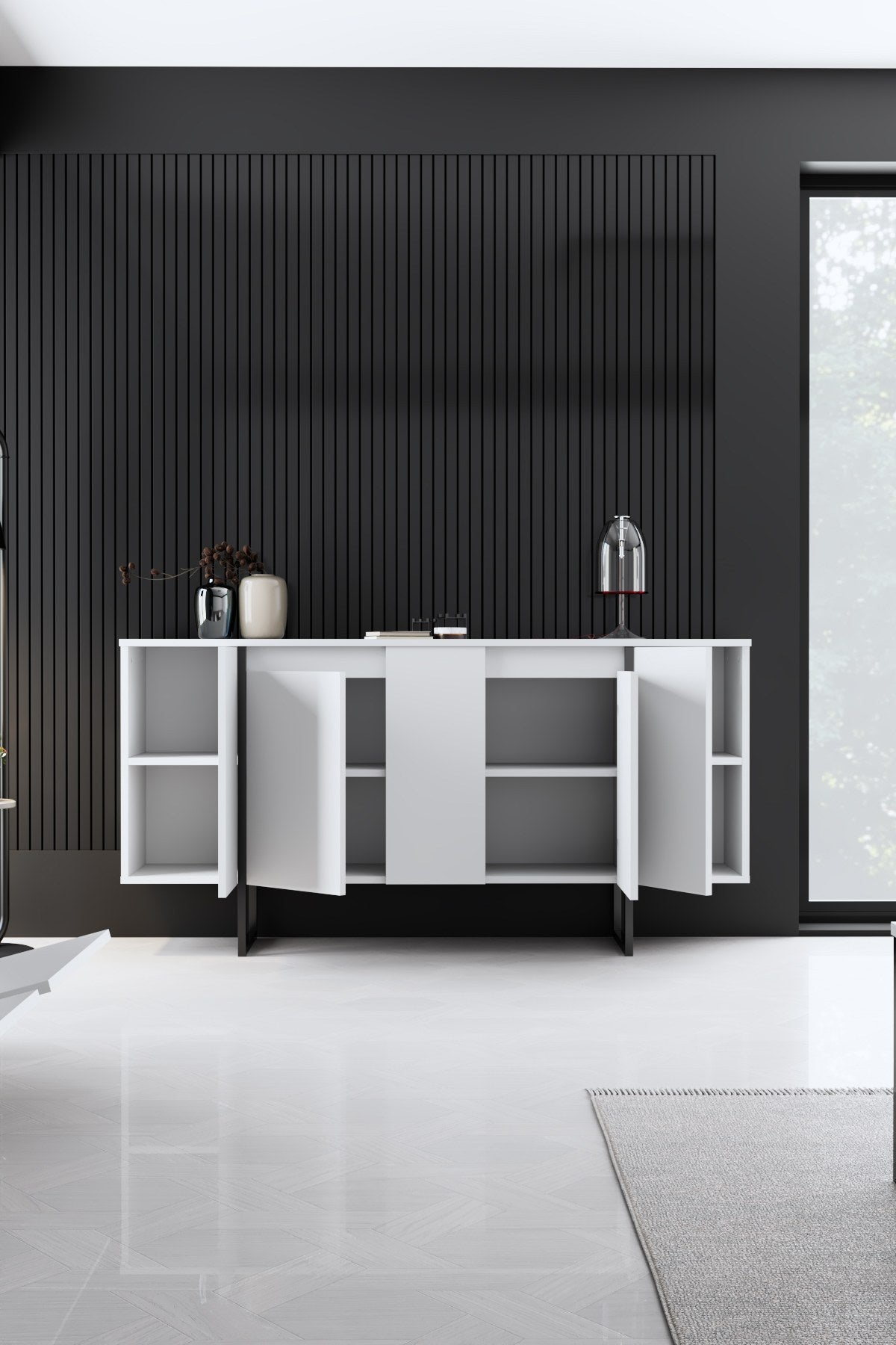 Modern Dressoir Wit Luxe 160x80x35 - Zwart Frame