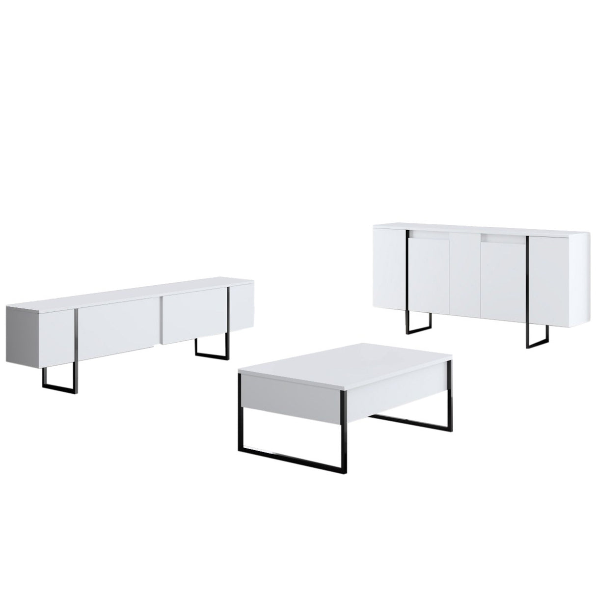 Modern Dressoir Wit Luxe 160x80x35 - Zwart Frame