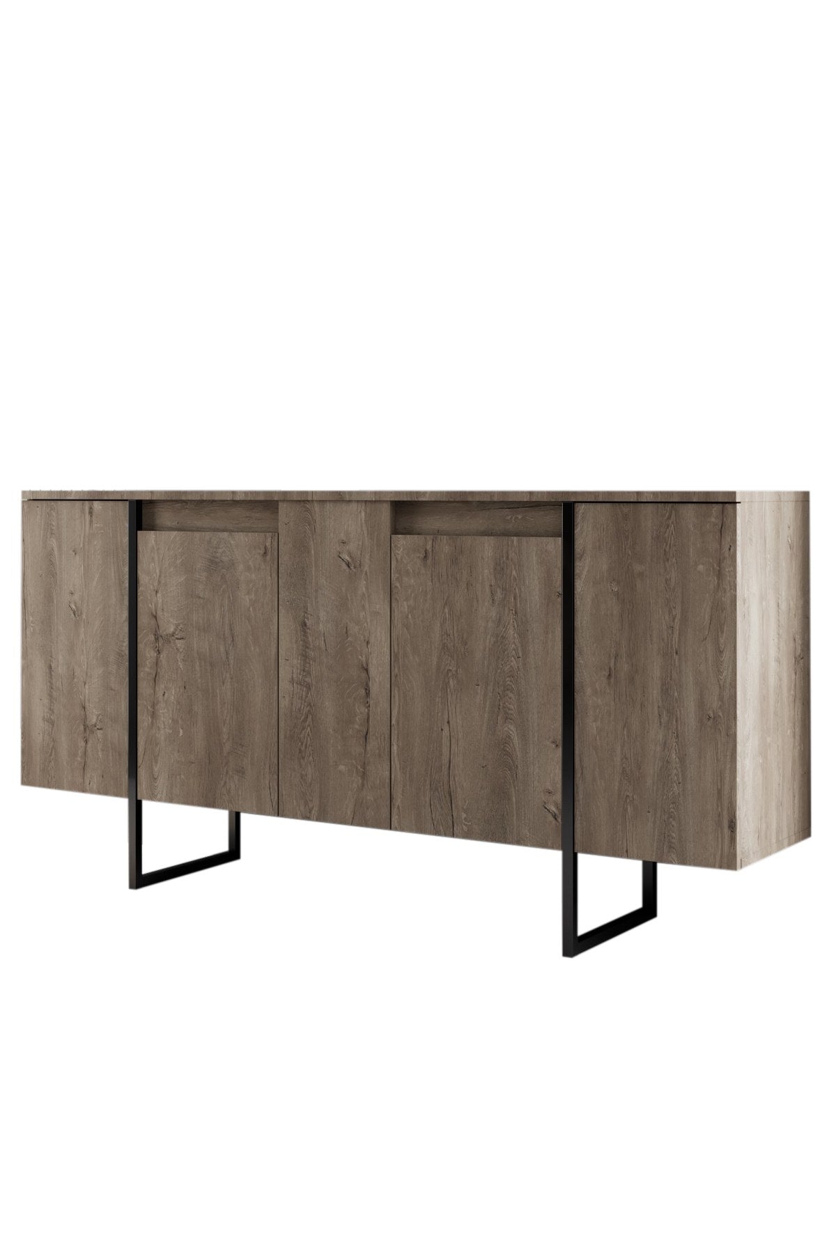 Modern Dressoir Walnoot Luxe 160x80x35 - Zwart Frame