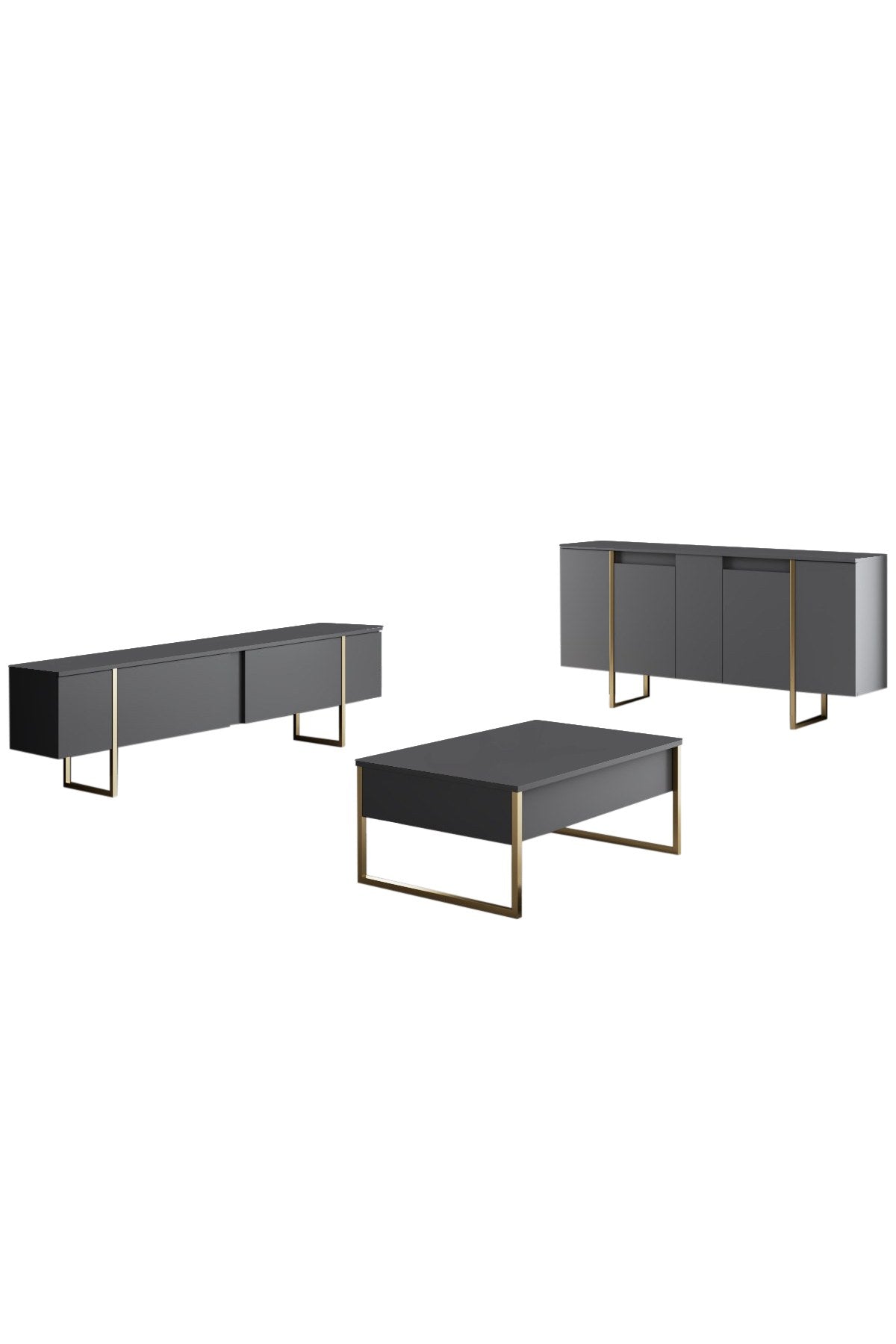 Modern Dressoir Antraciet Luxe 160x80x35 - Gouden Frame