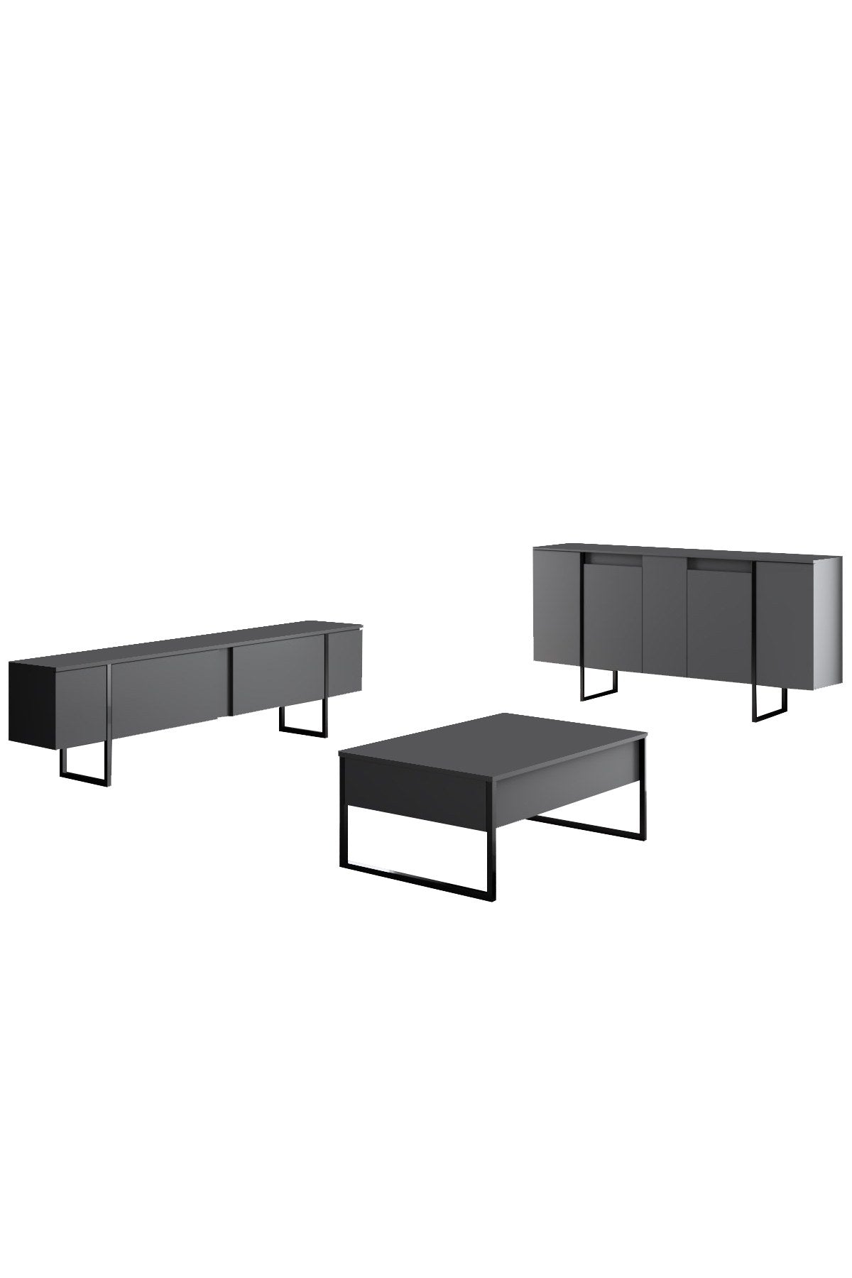 Meubelset Antraciet Luxe - Salontafel + TV Meubel + Dressoir - Zwart Frame