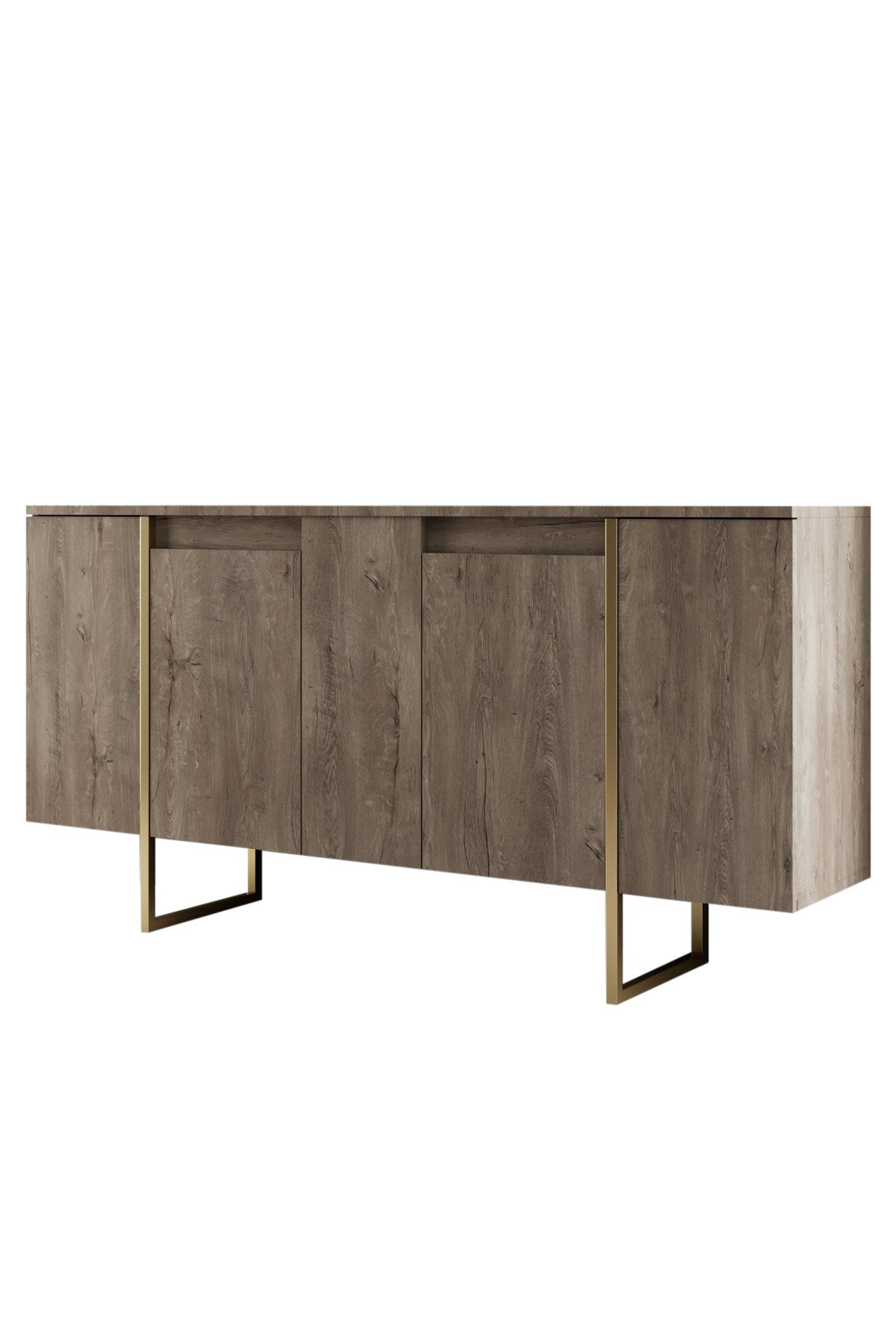 Meubelset Walnoot Luxe - Salontafel + TV Meubel + Dressoir - Gouden Frame