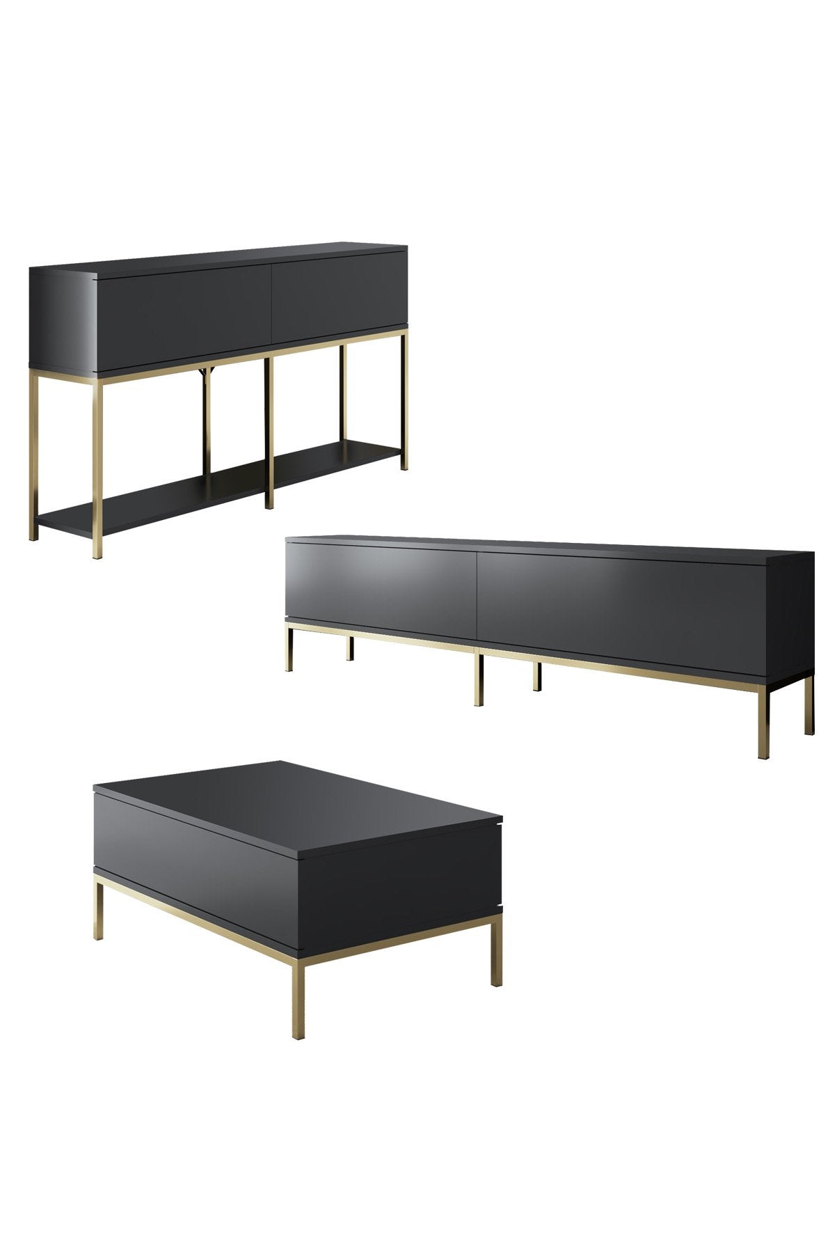 Meubelset Antraciet Lord - Salontafel + TV Meubel + Dressoir - Gouden Frame