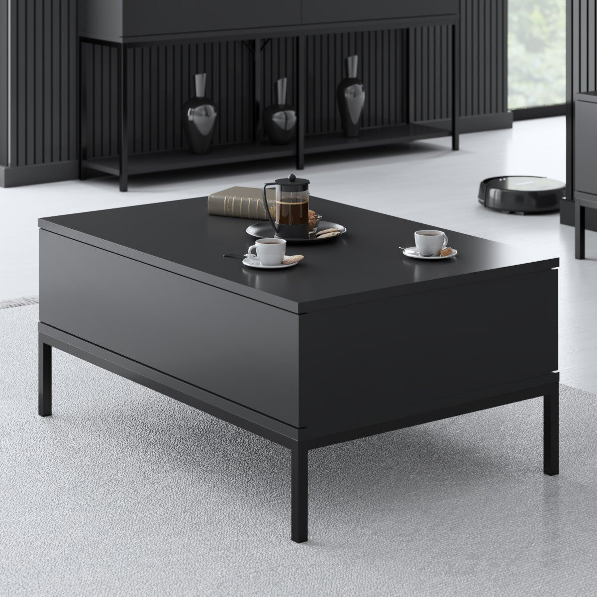 Rechthoekige Salontafel Antraciet Lord 90x60 - Zwart Frame