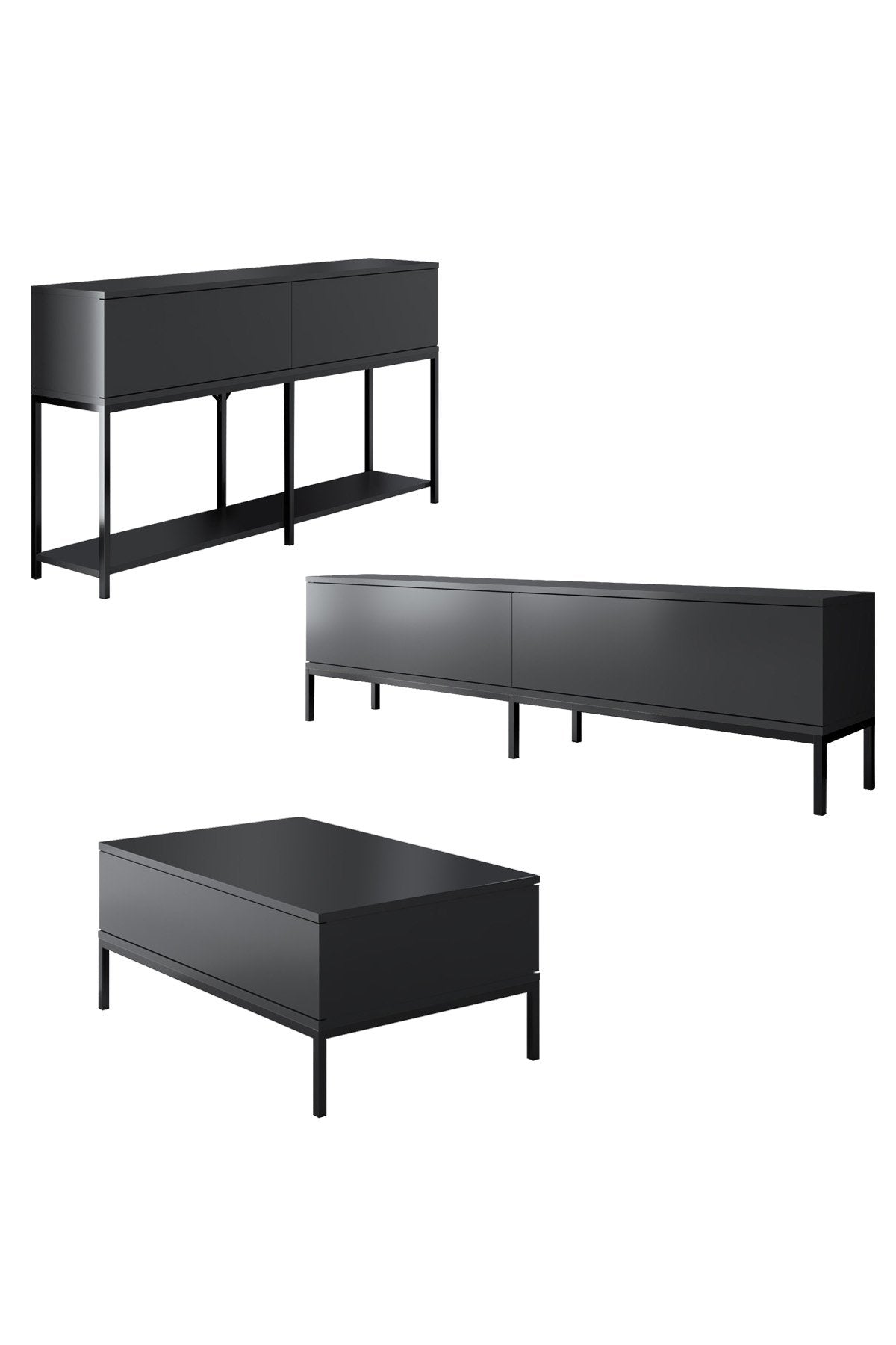 Meubelset Antraciet Lord - Salontafel + TV Meubel + Dressoir - Zwart Frame