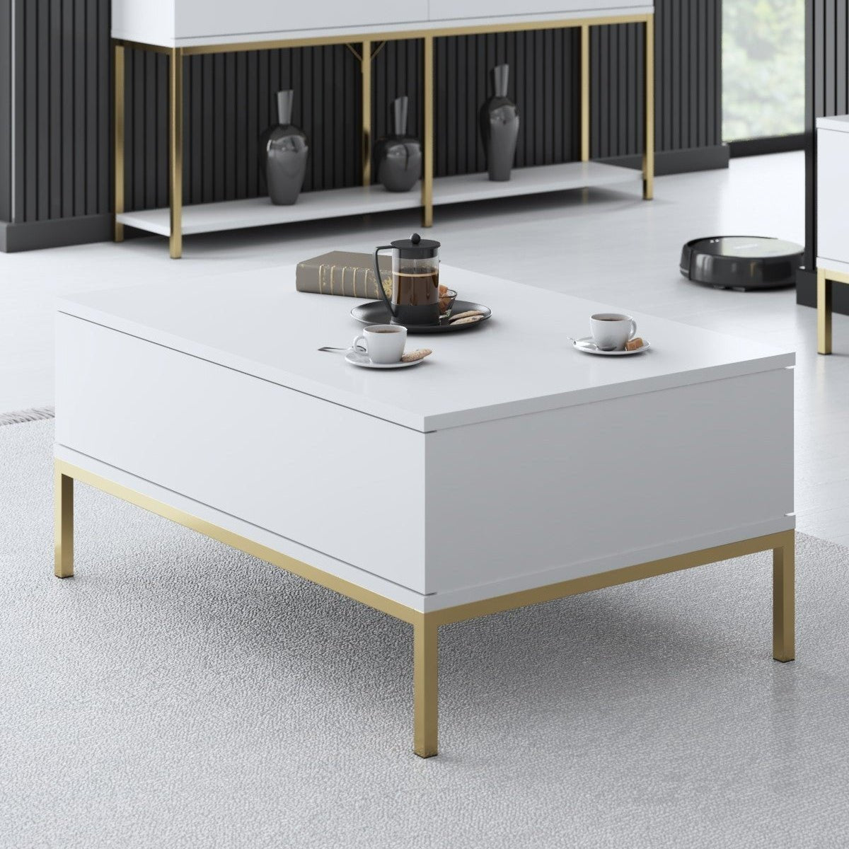 Rechthoekige Salontafel Wit Lord 90x60 - Gouden Frame