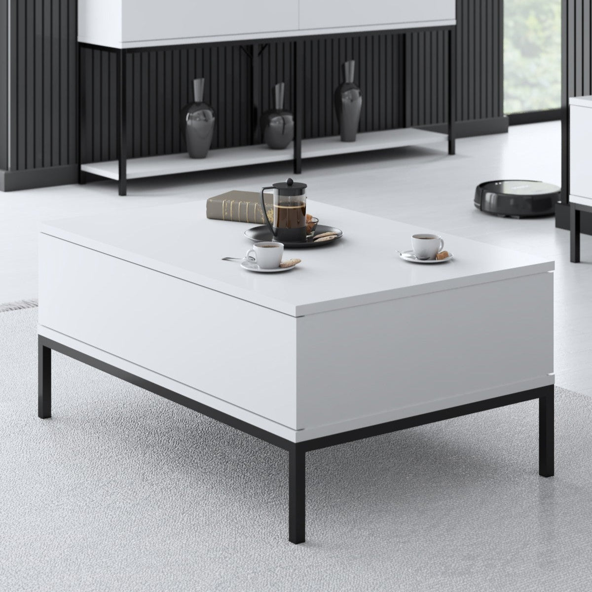 Rechthoekige Salontafel Wit Lord 90x60 - Zwart Frame