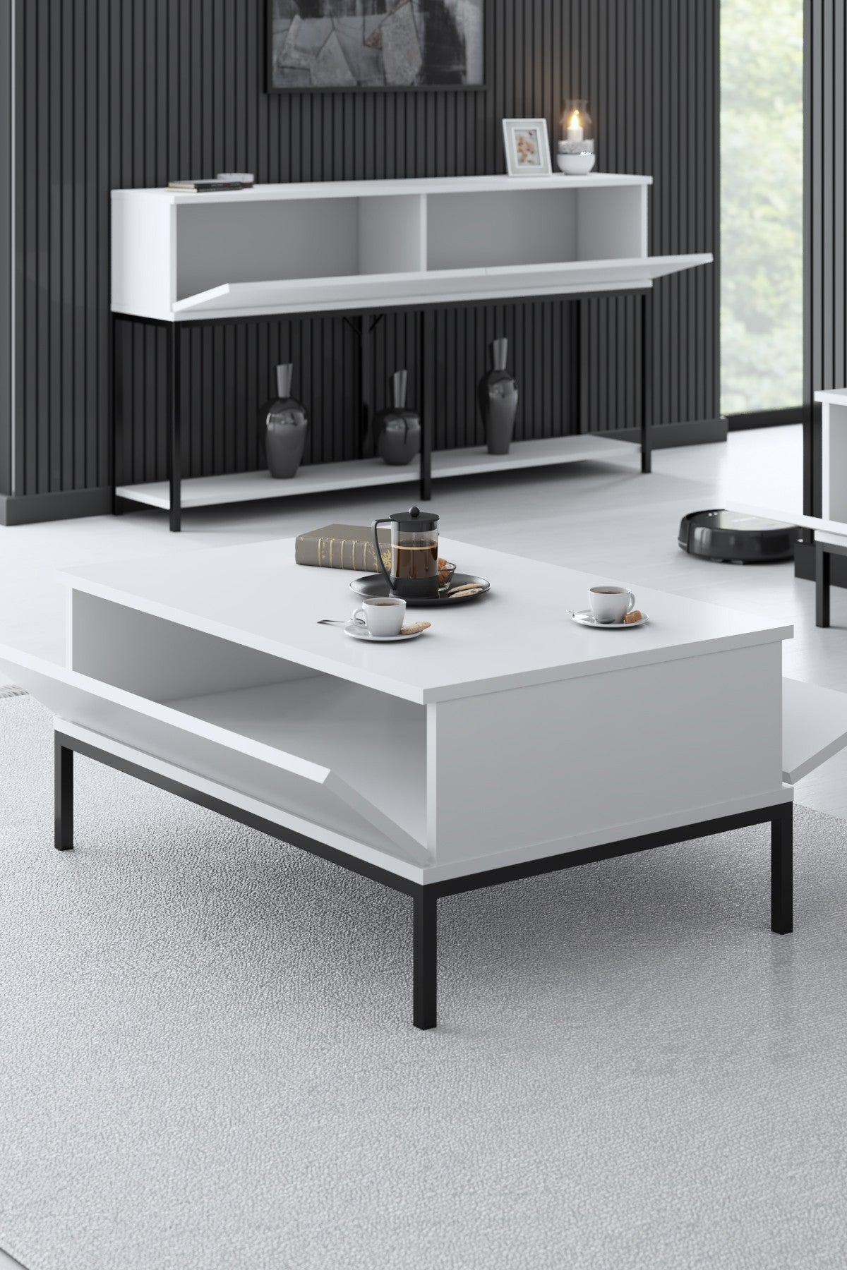 Rechthoekige Salontafel Wit Lord 90x60 - Zwart Frame