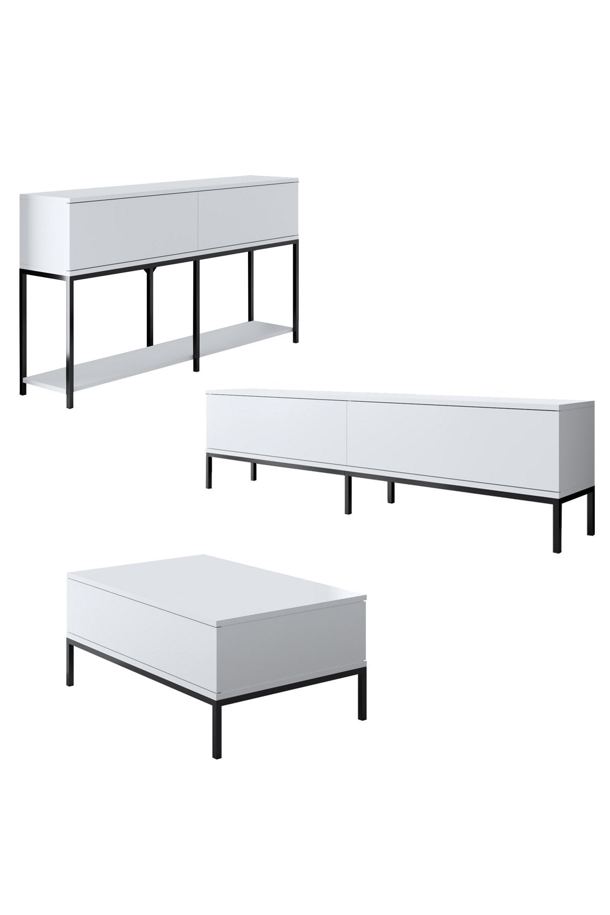 Meubelset Wit Lord - Salontafel + TV Meubel + Dressoir - Zwart Frame