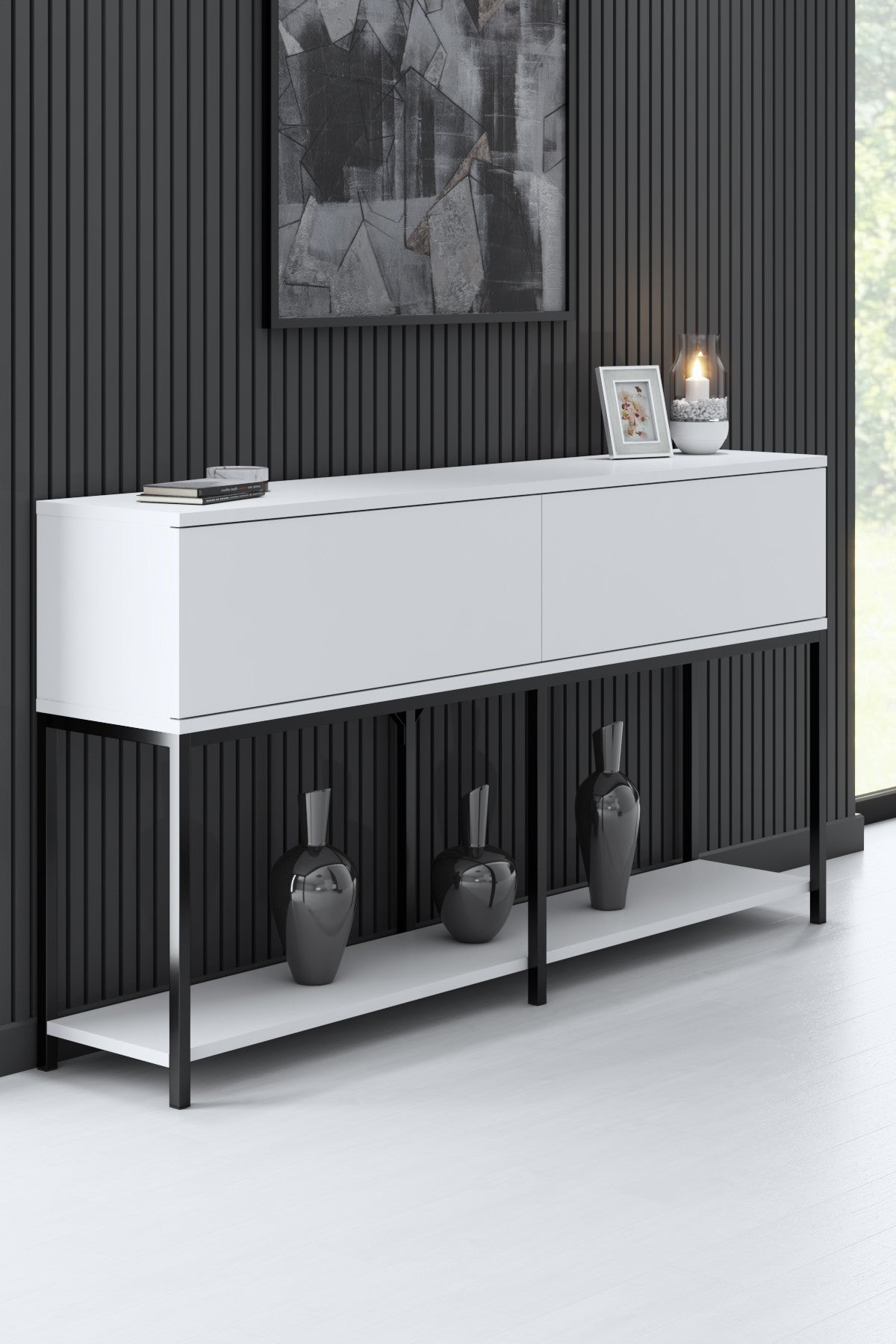 Meubelset Wit Lord - Salontafel + TV Meubel + Dressoir - Zwart Frame