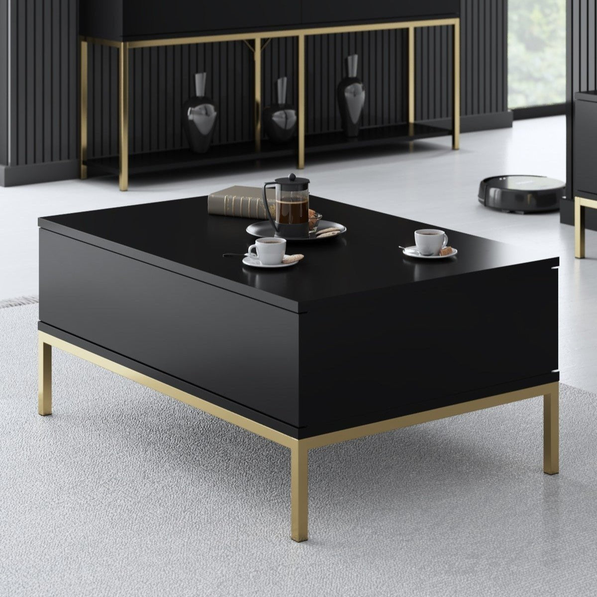 Rechthoekige Salontafel Zwart Lord 90x60 - Gouden Frame