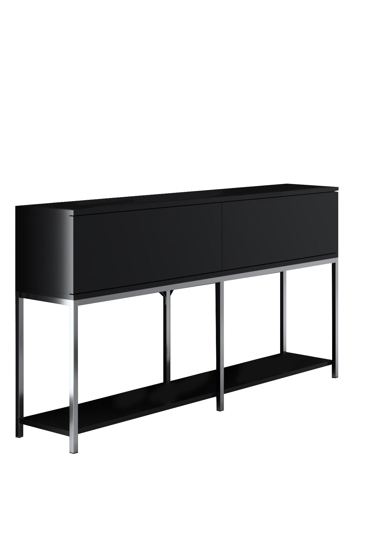 Modern Dressoir Zwart Lord 150x30x80 - Zilver Frame - Twee Vakken