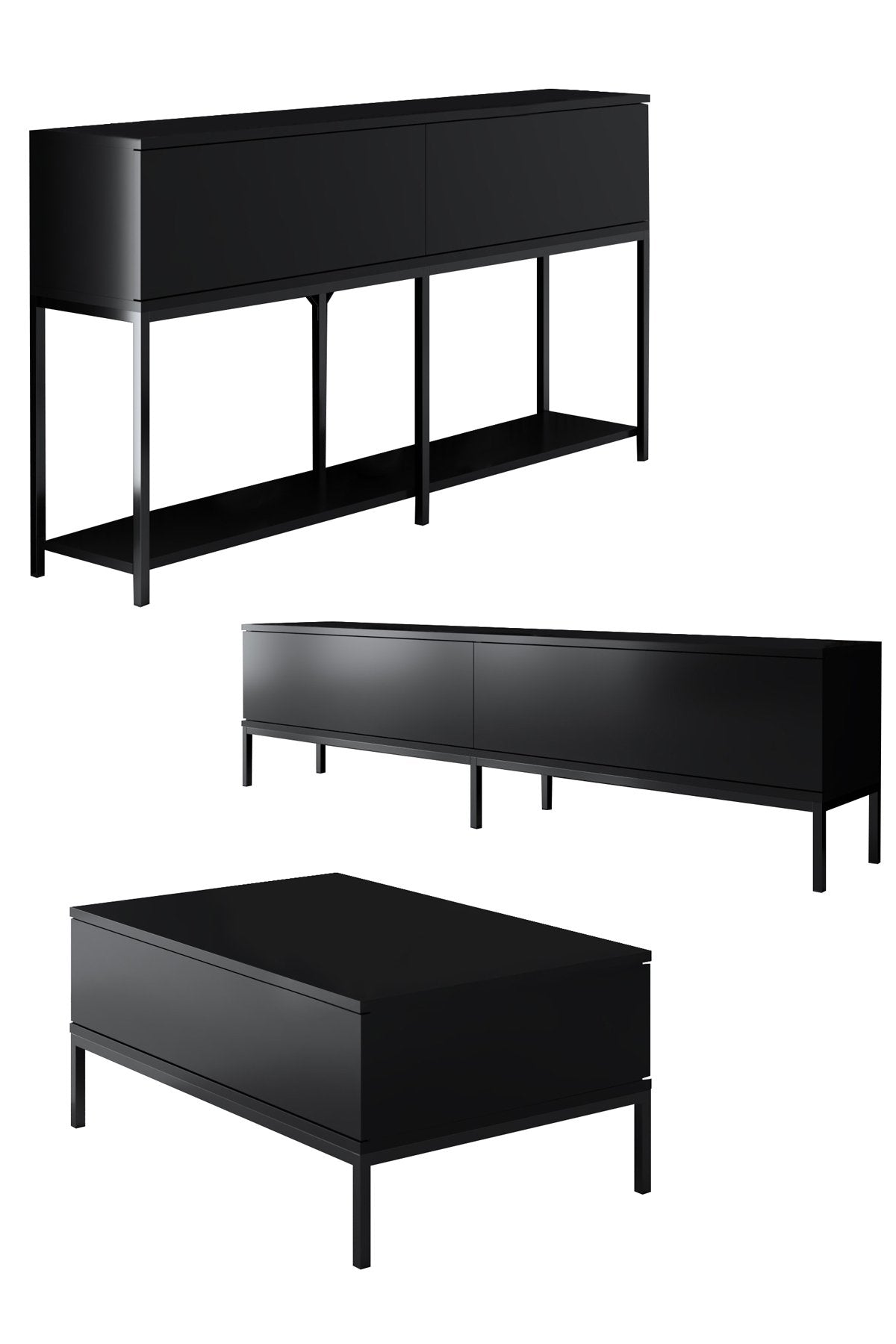 Meubelset Zwart Lord - Salontafel + TV Meubel + Dressoir - Zwart Frame
