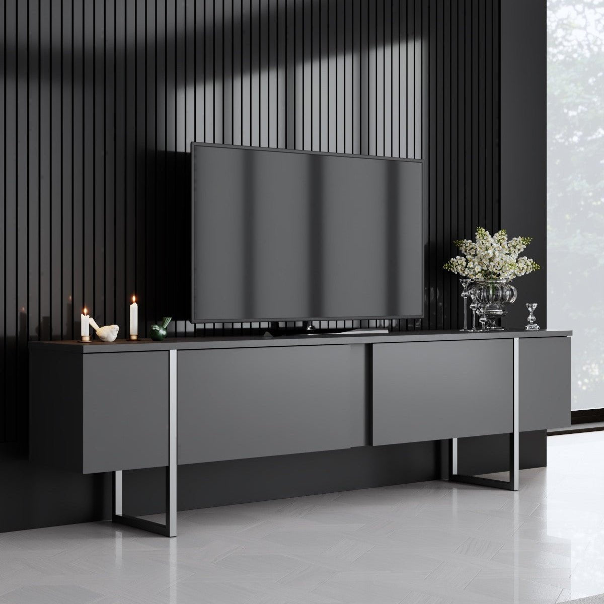 TV Meubel Antraciet Luxe 180x50x30 - Zilver Frame