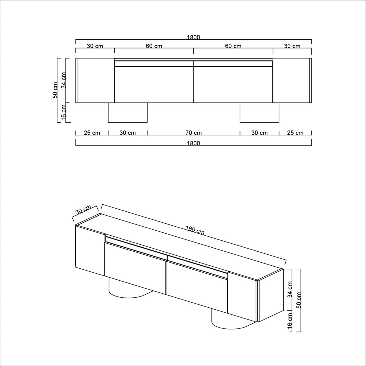 TV Meubel Antraciet Bohem 180x50x30 - Gouden Frame