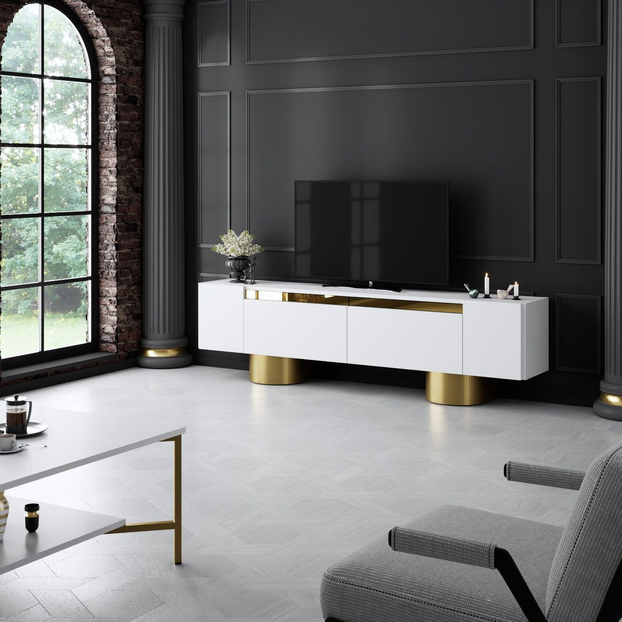 TV Meubel Wit Bohem 180x50x30 - Gouden Frame