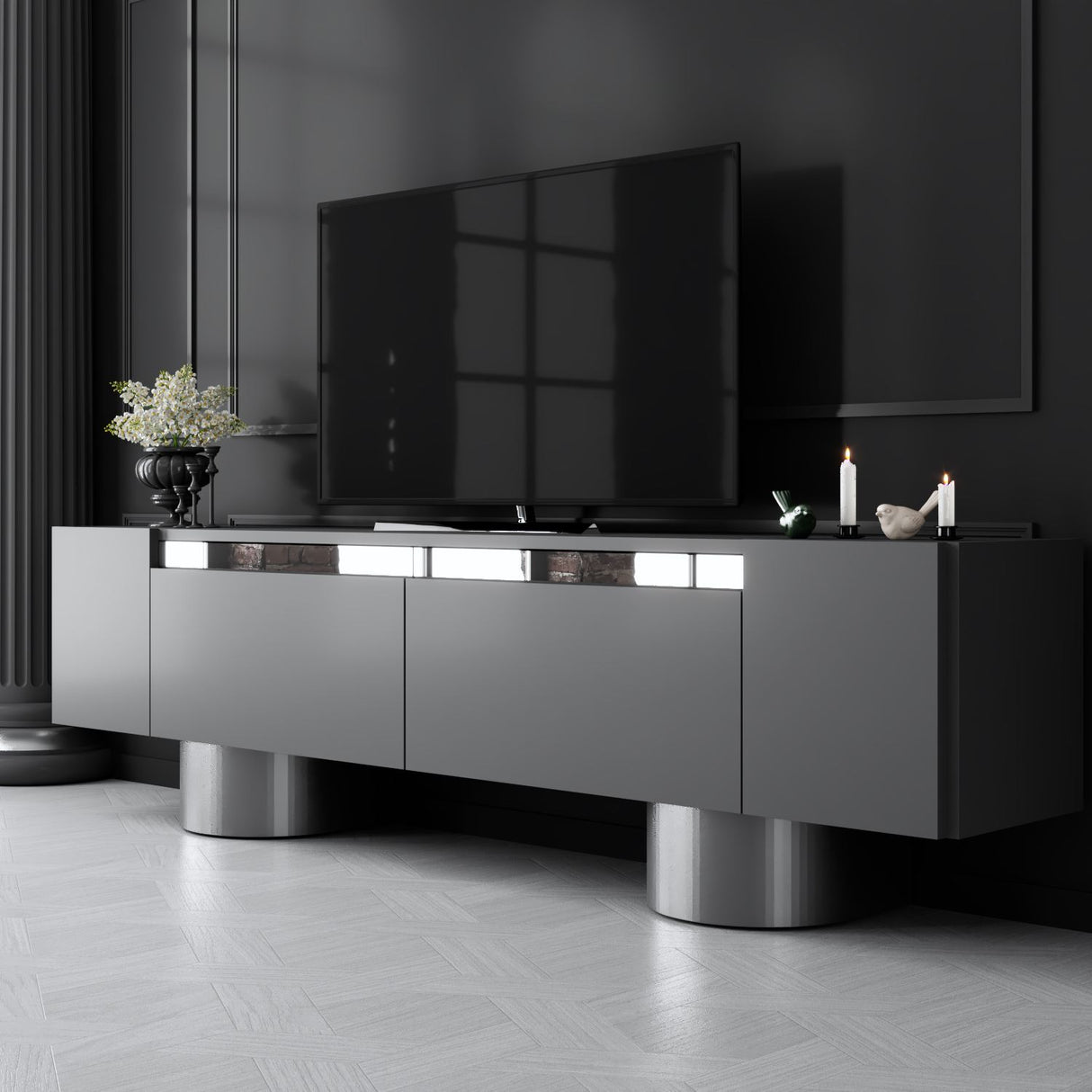 TV Meubel Antraciet Bohem 180x50x30 - Zilver Frame