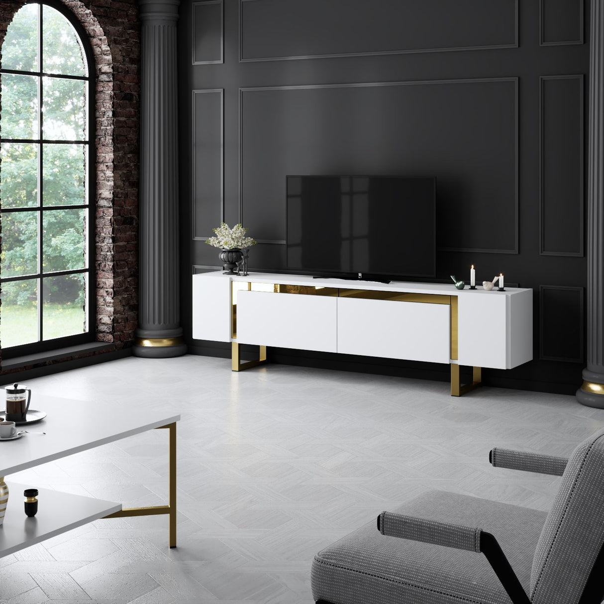 TV Meubel Wit Yildiz 180x50x30 - Gouden Frame