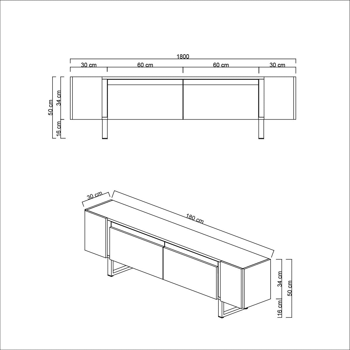 TV Meubel Wit Yildiz 180x50x30 - Zilver Frame