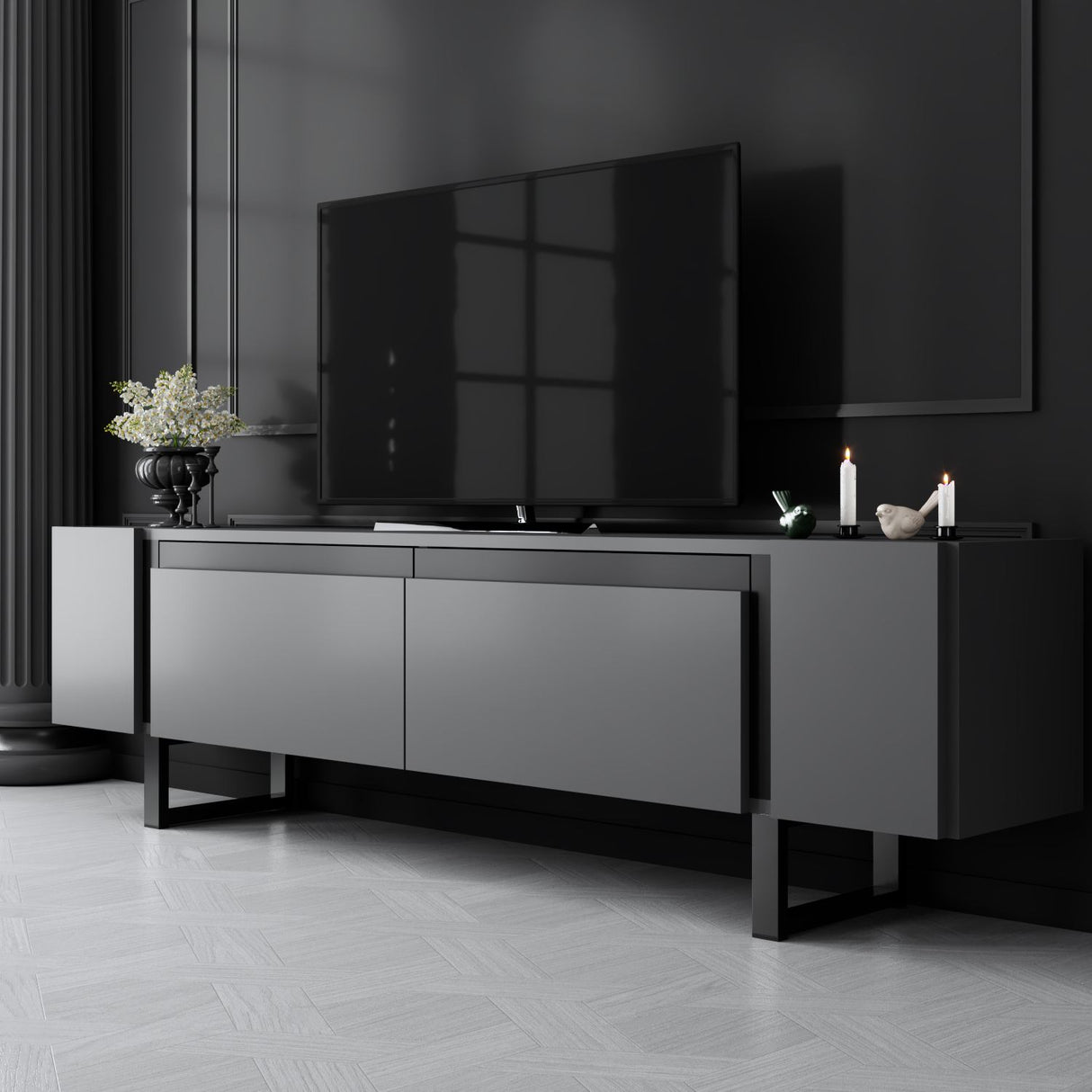 TV Meubel Antraciet Yildiz 180x50x30 - Zwart Frame