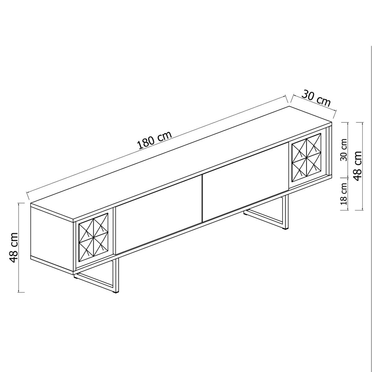 TV Meubel Antraciet Gold Line 180x48x30 - Gouden Frame