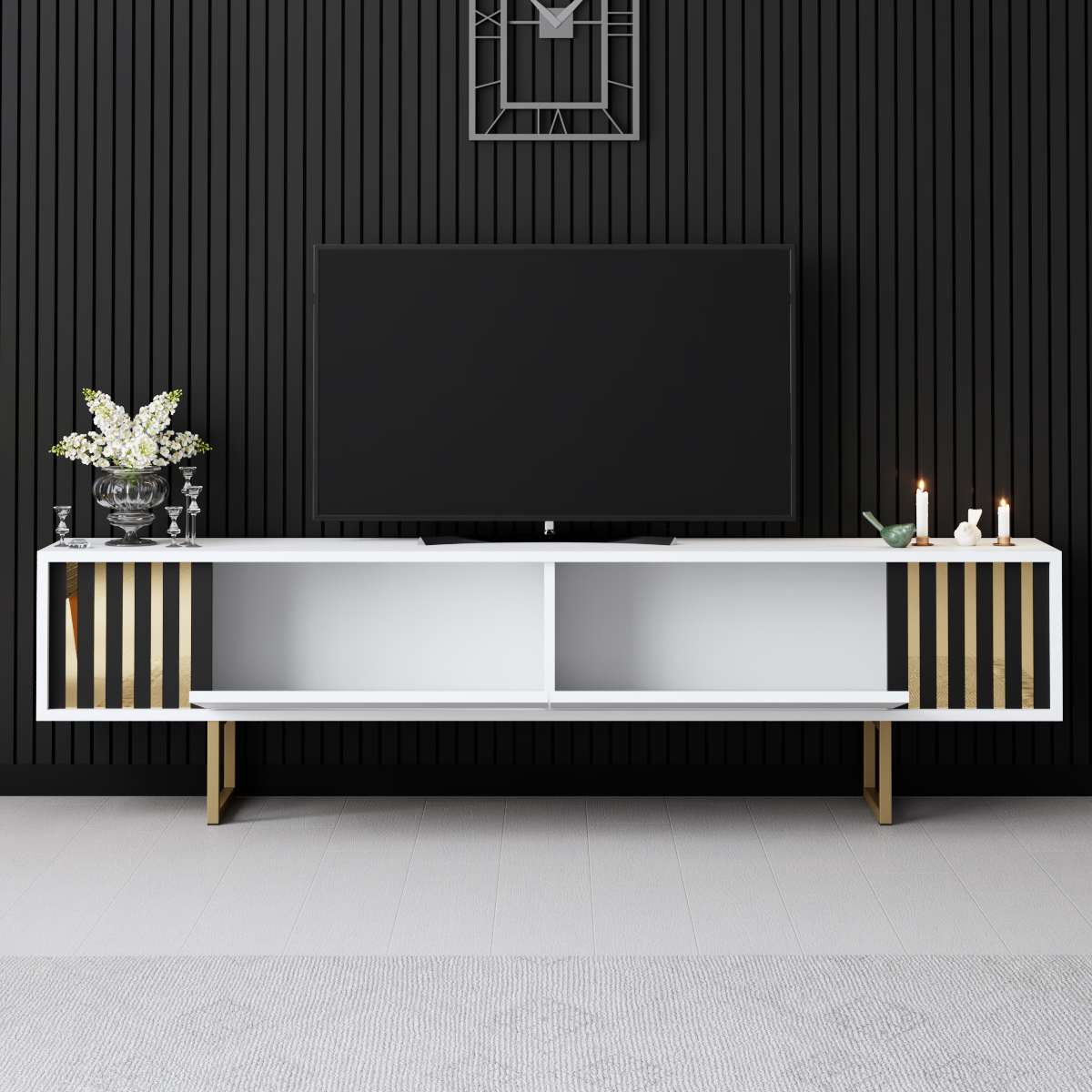 TV Meubel Wit Gold Line 180x48x30 - Gouden Frame