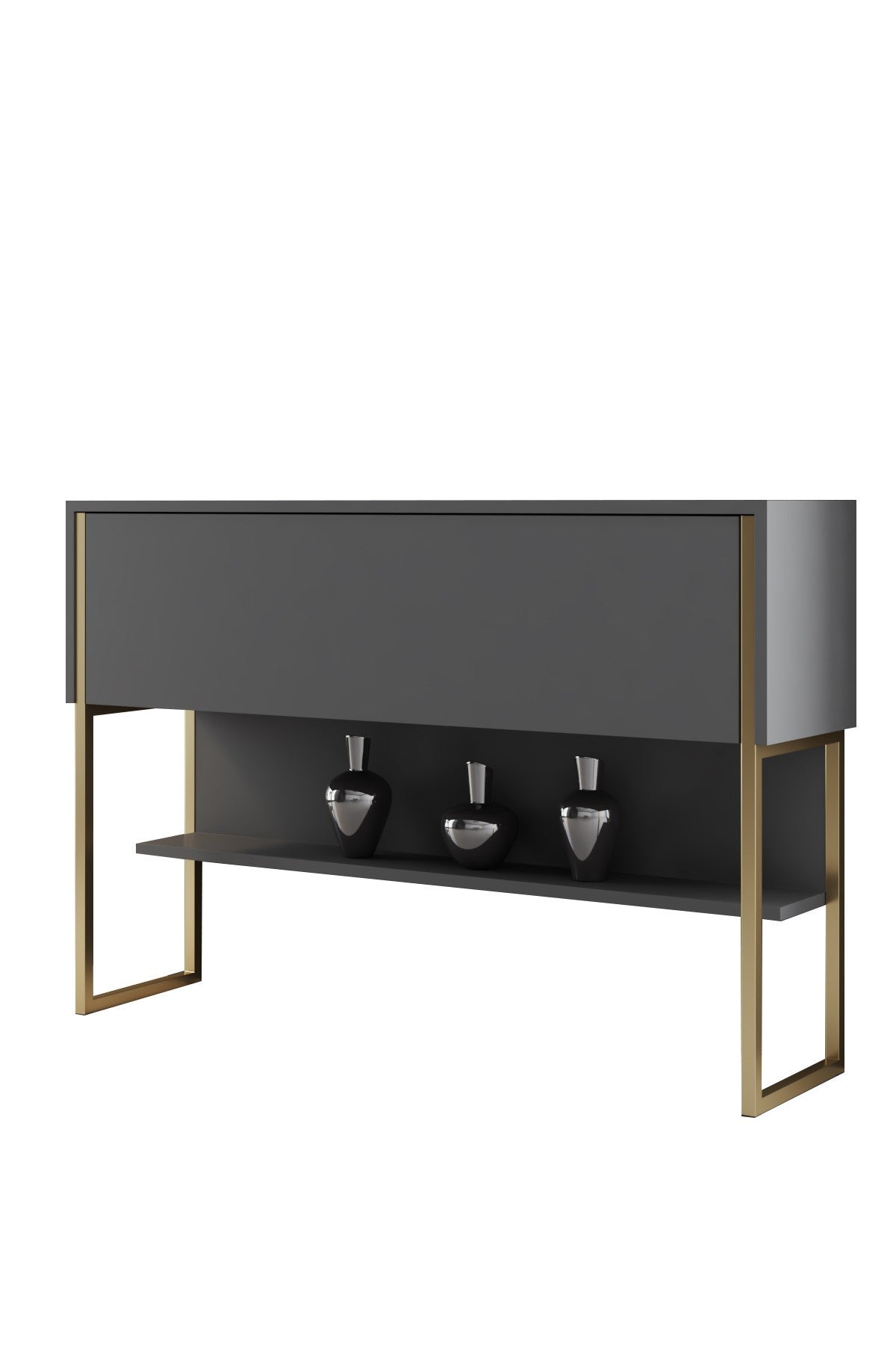 Modern Dressoir Antraciet Luxe 120x80x30 - Gouden Frame - Eén Vak