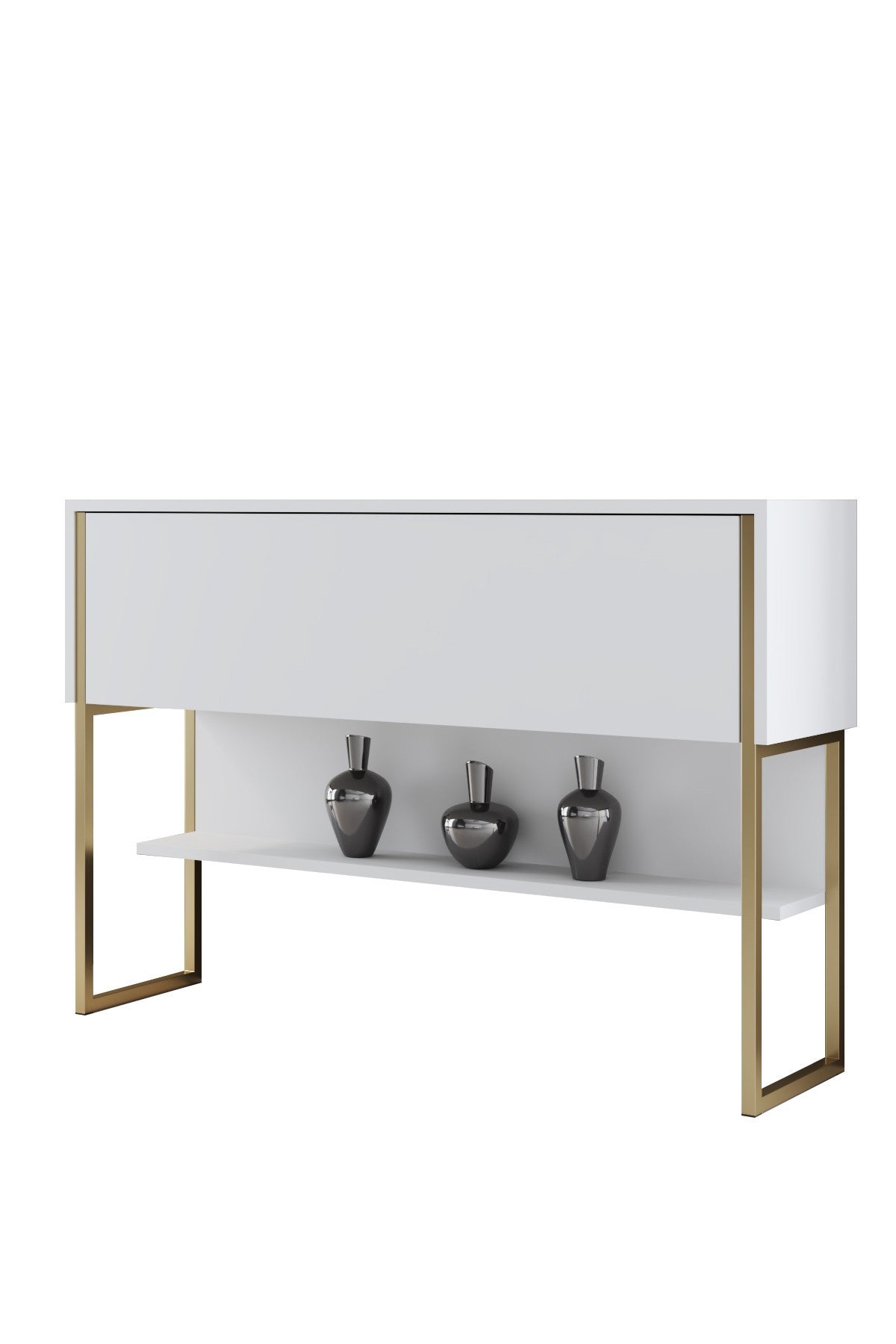 Modern Dressoir Wit Luxe 120x80x30 - Gouden Frame - Eén Vak