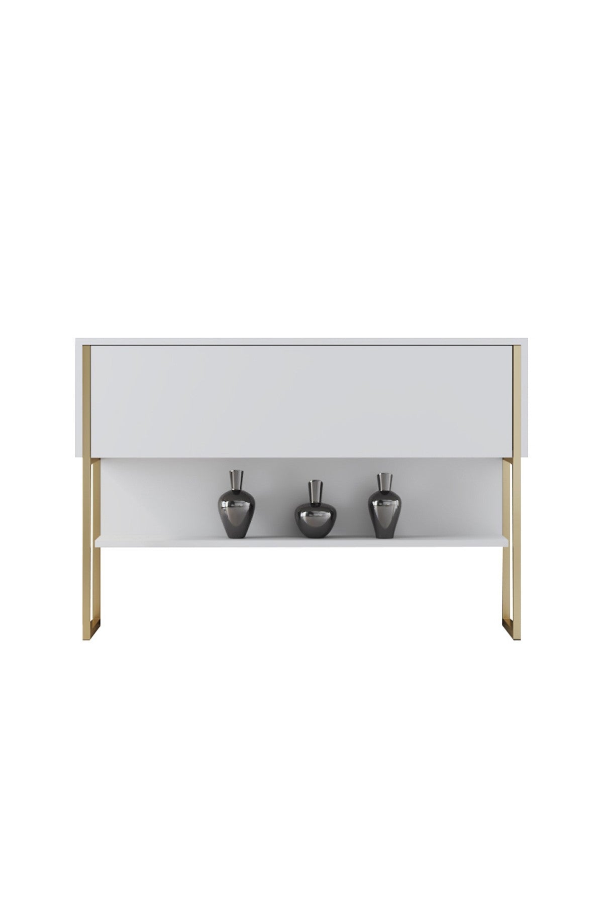 Modern Dressoir Wit Luxe 120x80x30 - Gouden Frame - Eén Vak