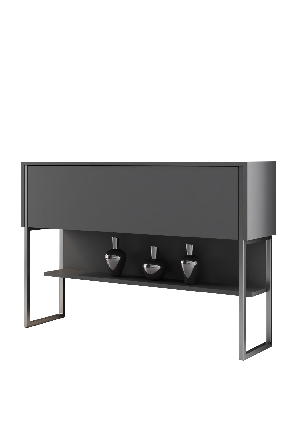 Modern Dressoir Antraciet Luxe 120x80x30 - Zilver Frame - Eén Vak