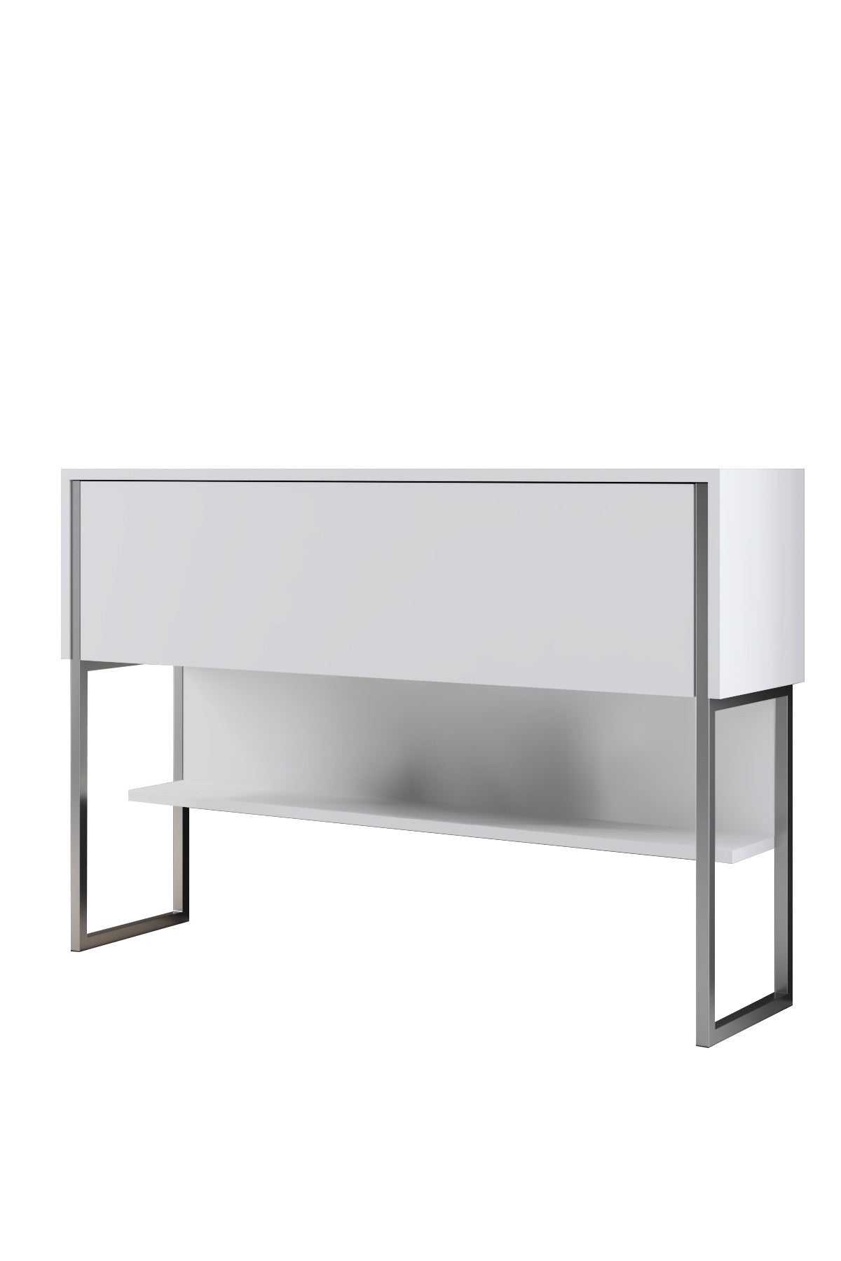 Modern Dressoir Wit Luxe 120x80x30 - Zilver Frame - Eén Vak