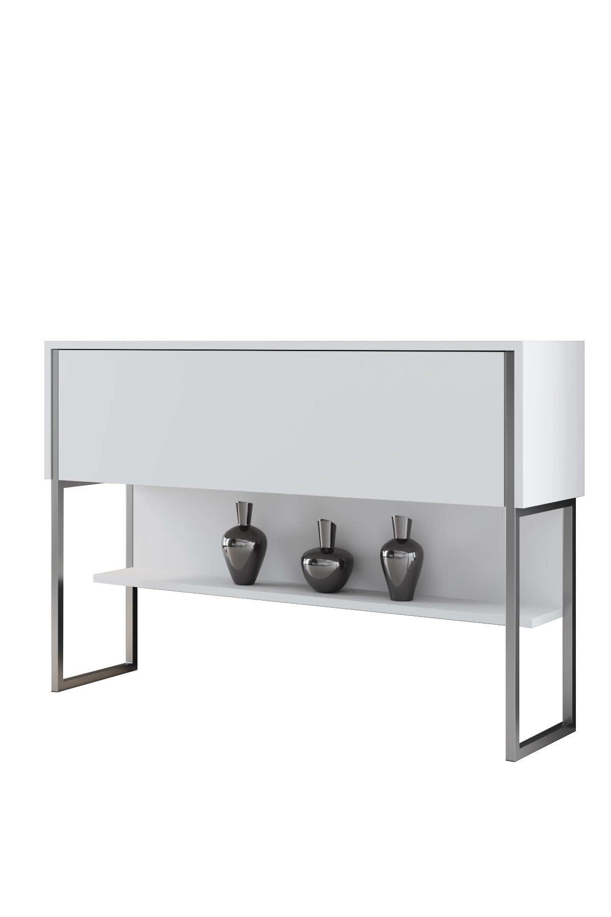 Modern Dressoir Wit Luxe 120x80x30 - Zilver Frame - Eén Vak
