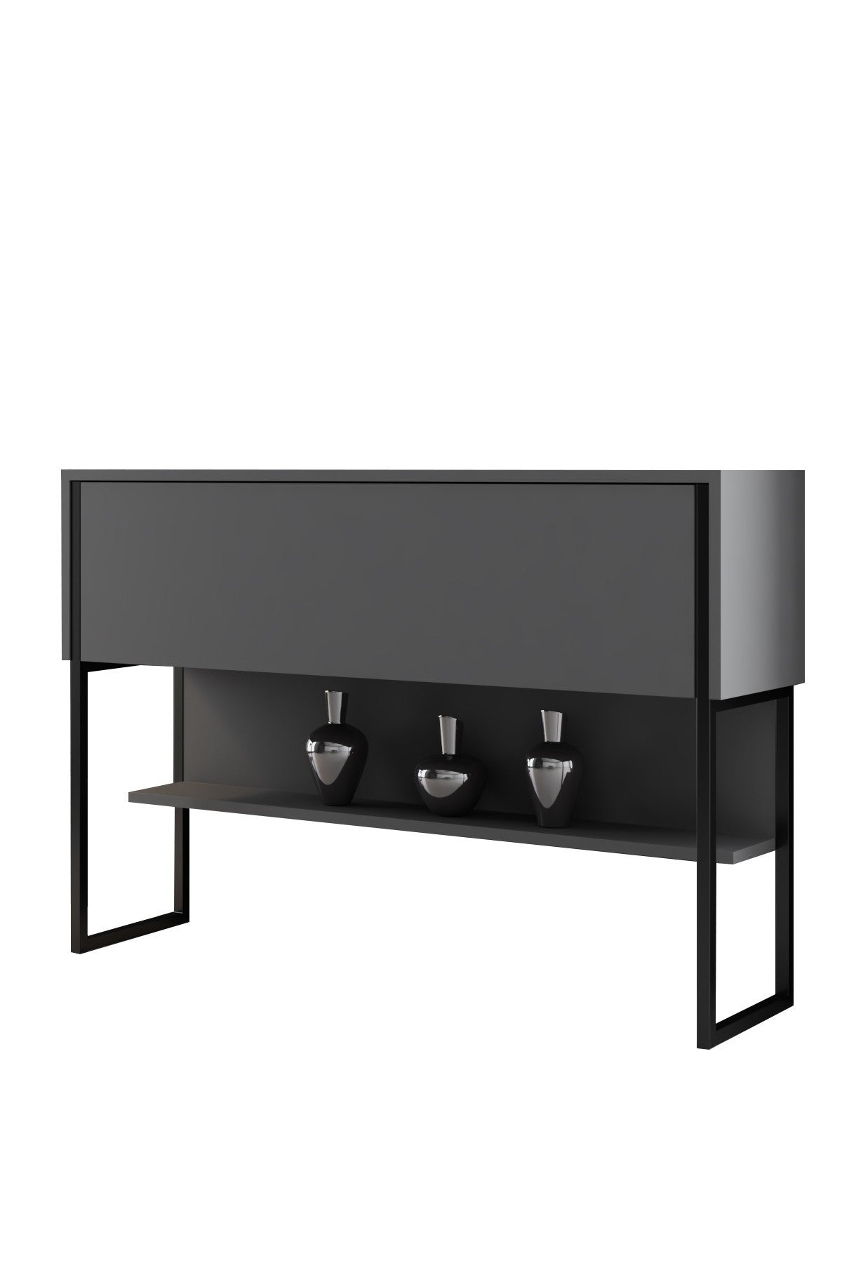 Modern Dressoir Antraciet Luxe 120x80x30 - Zwart Frame - Eén Vak
