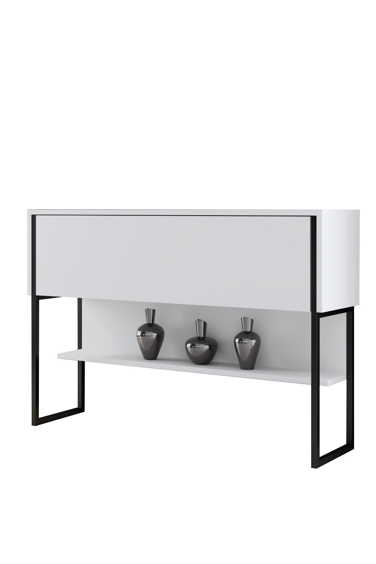 Modern Dressoir Wit Luxe 120x80x30 - Zwart Frame - Eén Vak