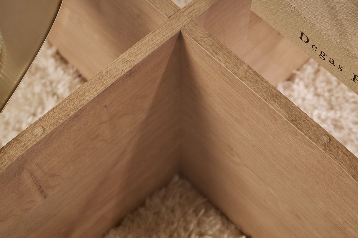 Ronde salontafel Aris eiken look melamine en transparant glas 75 cm