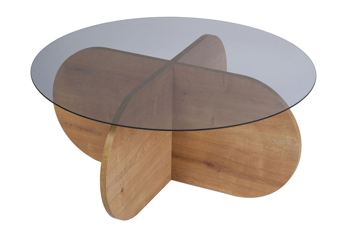 Salontafel Aris Rond 75 cm Getint Glas - Melamine Eikenhout