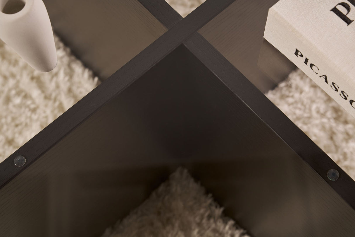 Ronde salontafel Aris zwart melamine en transparant glas 75 cm