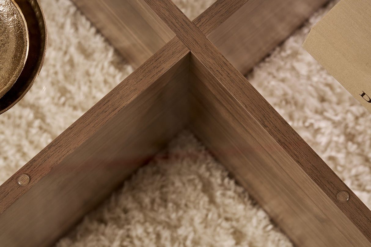 Ronde salontafel Aris walnoot melamine en transparant glas 75 cm