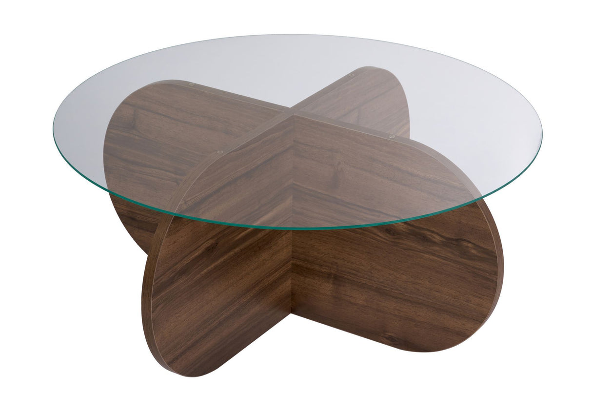 Ronde Salontafel Glas Aris - Walnoot Melamine Onderstel