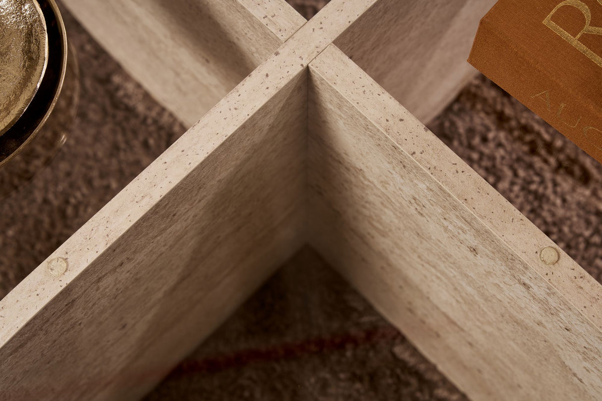 Salontafel Aris Rond 75 cm Glas - Travertijn Onderstel