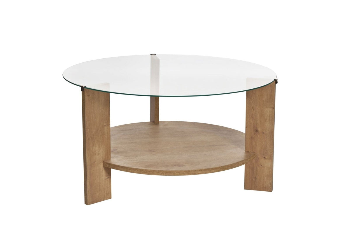 Ronde salontafel eiken melamine transparant glas Ø75 cm - Cairo