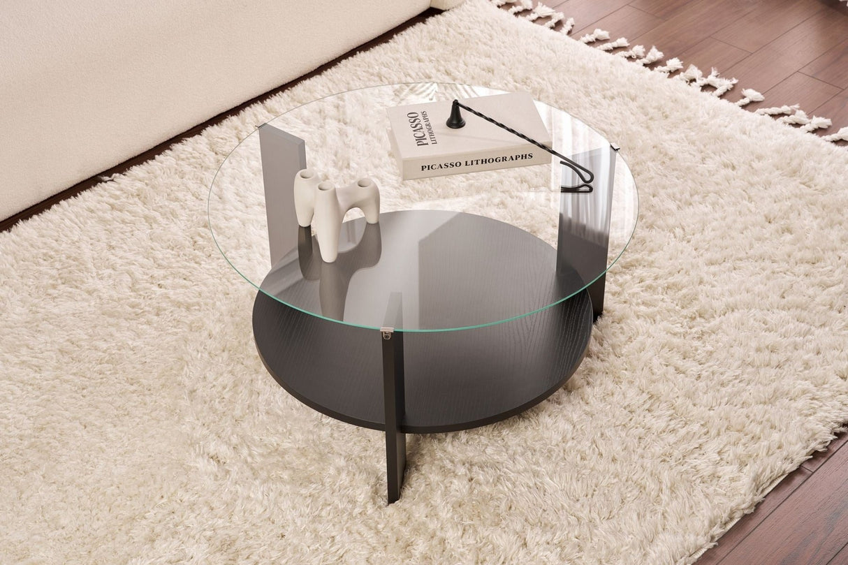 Ronde salontafel Cairo zwart melamine transparant glas Ø75 cm