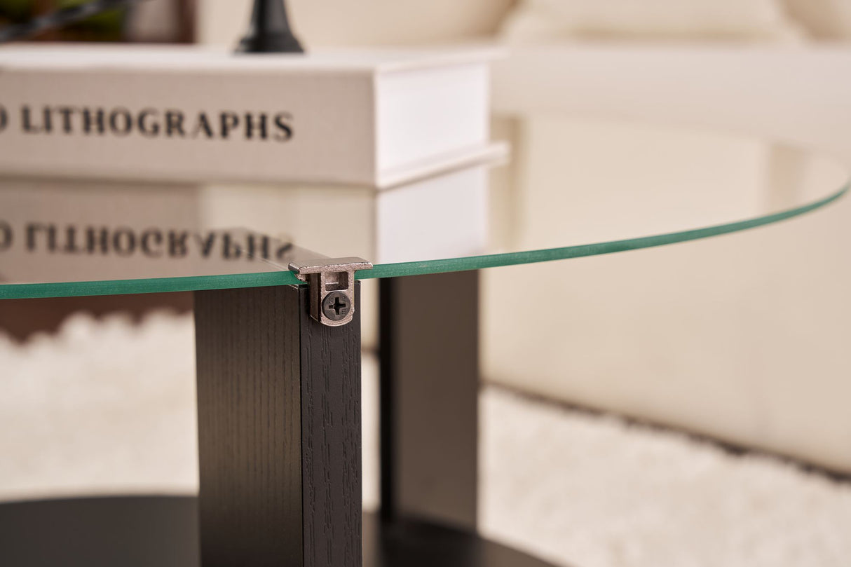 Ronde salontafel Cairo zwart melamine transparant glas Ø75 cm