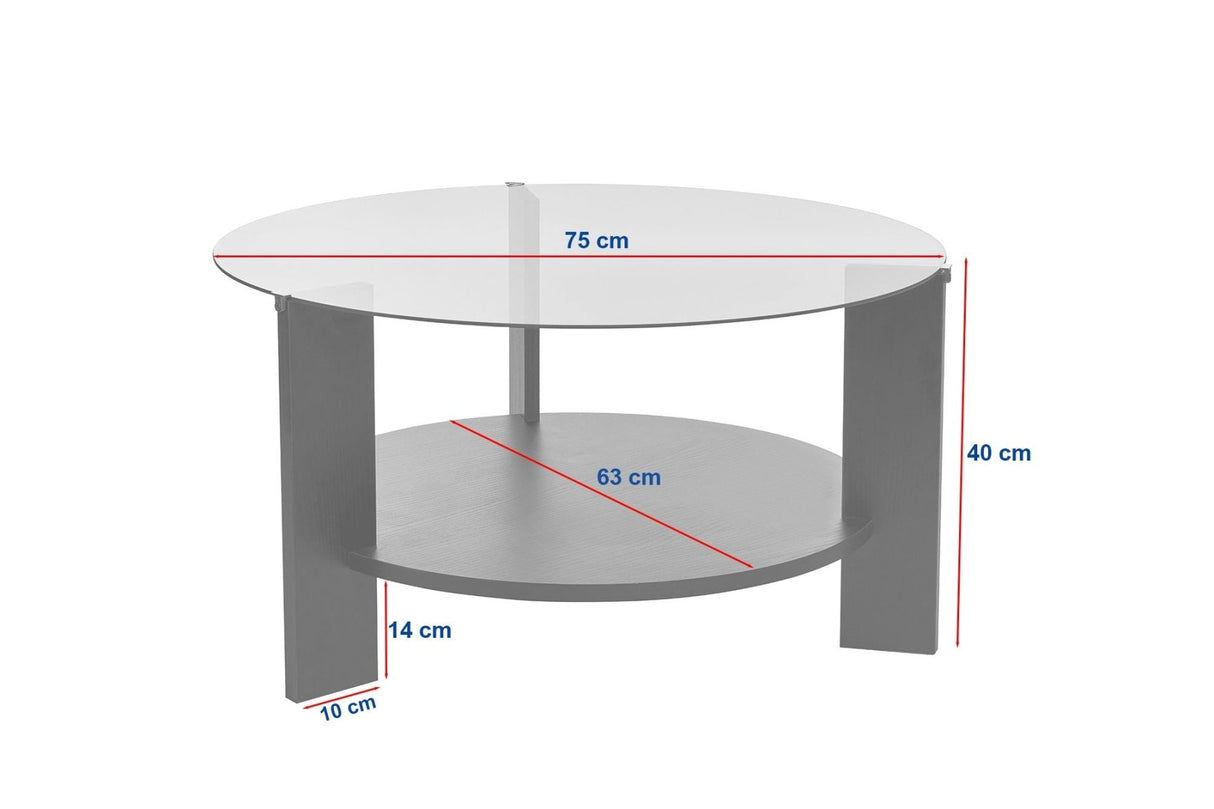 Ronde salontafel Cairo zwart melamine transparant glas Ø75 cm