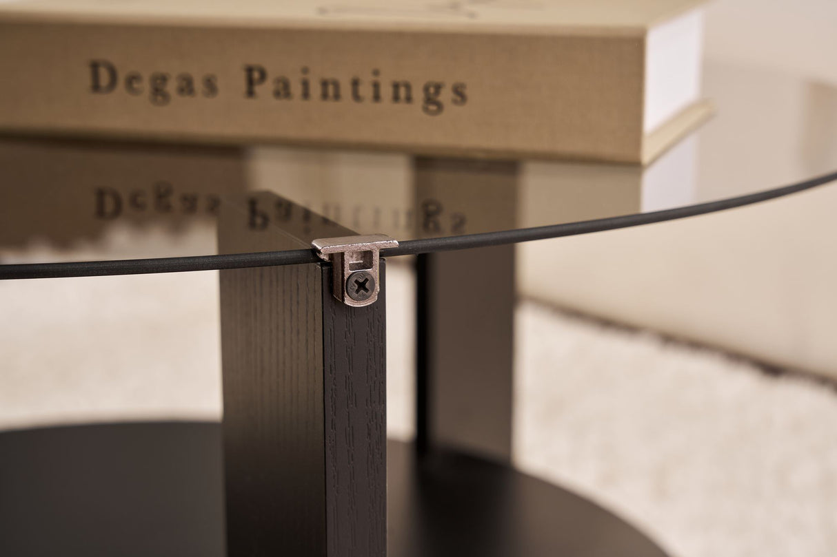 Ronde salontafel Cairo zwart melamine rookglas Ø75 cm